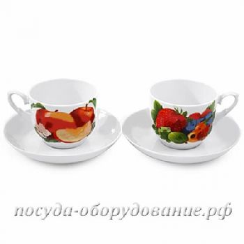 Чашка чайная 250мл "Кирмаш" с блюдцем деколь "Ассорти сборная "