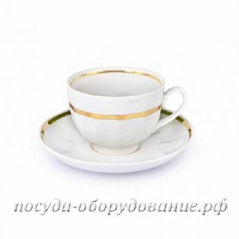 Чашка чайная фарфоровая "Монреаль" 275мл форма "Гранатовый", с блюдцем, отводка золотом (Россия)