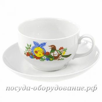 Чашка чайная фарфоровая "Веселый колобок" 210мл, д8,5см, h6см, форма "Янтарь", с блюдцем д14см (Росс