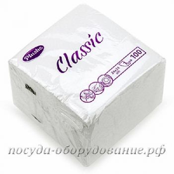 Салфетки бумажные 24х24см "Plushe Classic", 1 слойные, 100 штук в упаковке, сплошное тиснение, белый