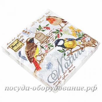 Салфетки бумажные "Птицы" 33х33см, 2-х слойные, 20 штук в упаковке, "Bouquet Original de Luxe"