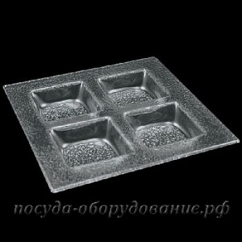 Тарелка квадр. 300*300 мм. 4-х секционная прозр. стекло 3D 3030-4015-24-003